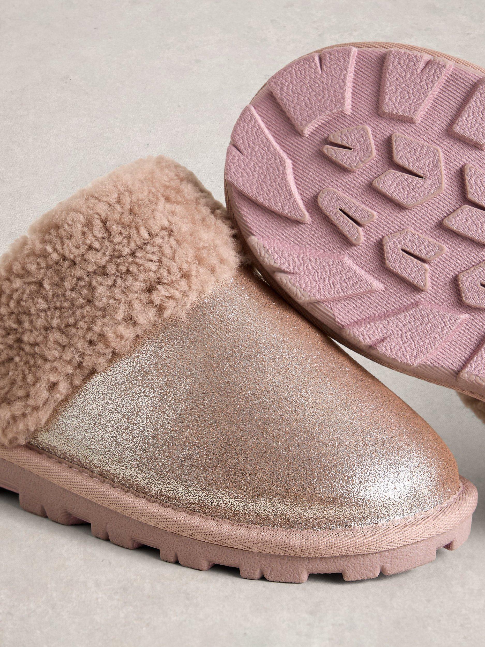 Product image 3 of 4, which shows White Stuff Shearling Suede Mule Slippers, Rose Gold, M