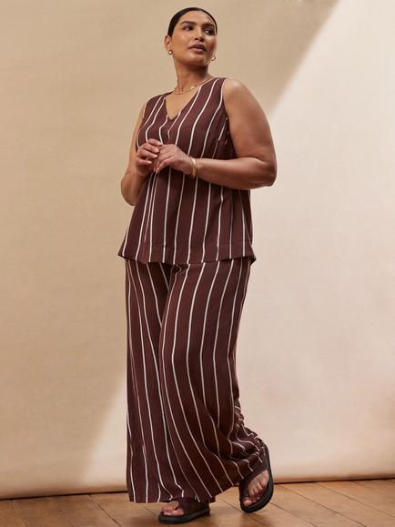 Live Unlimited Curve Stripe Wide Leg Trousers, Brown - view 2, Brown