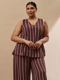 Live Unlimited Curve Stripe V-Neck Top, Brown/Multi, Brown/Multi