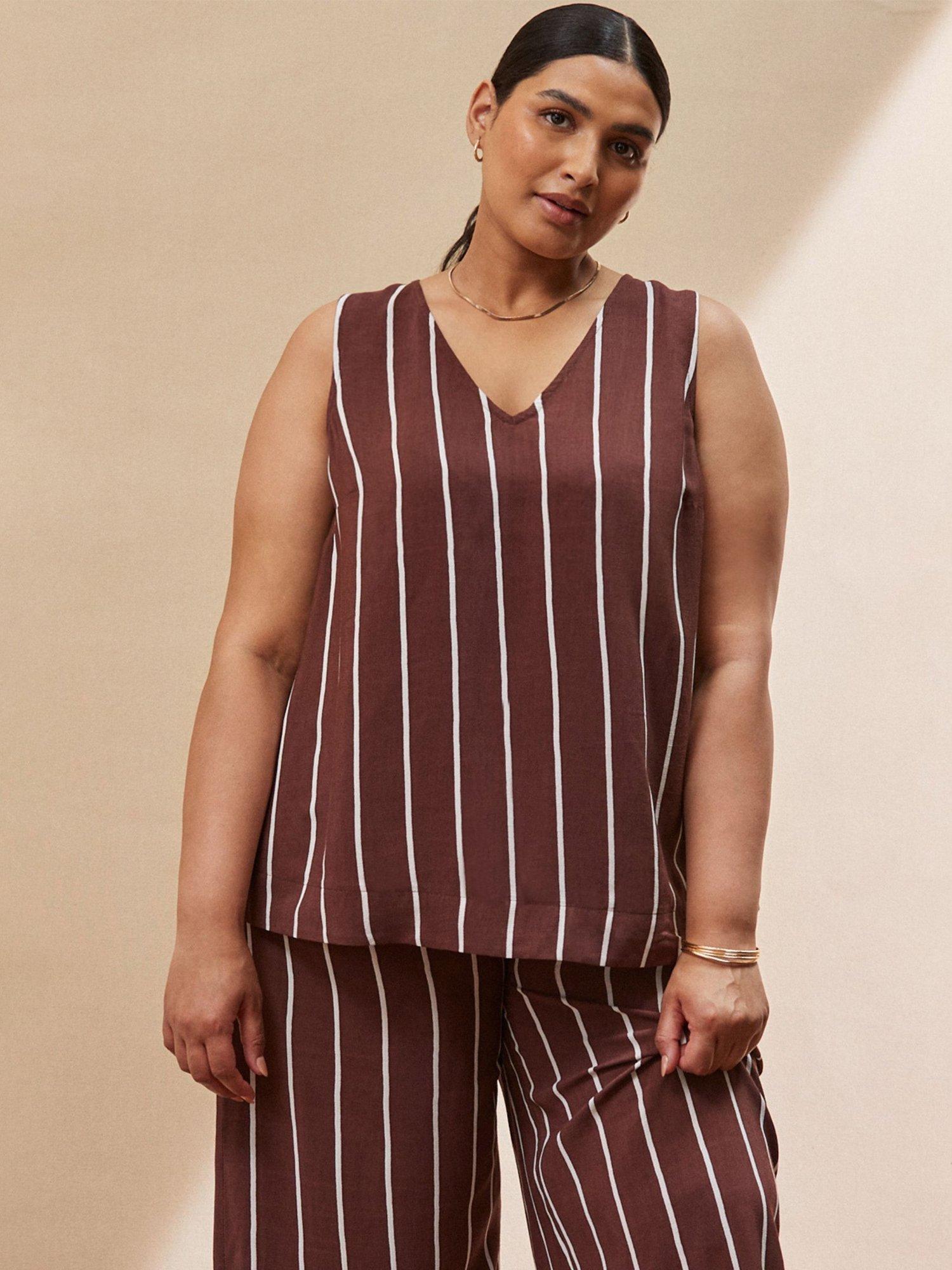 Product image 2 of 3, which shows Live Unlimited Curve Stripe V-Neck Top, Brown/Multi, 12