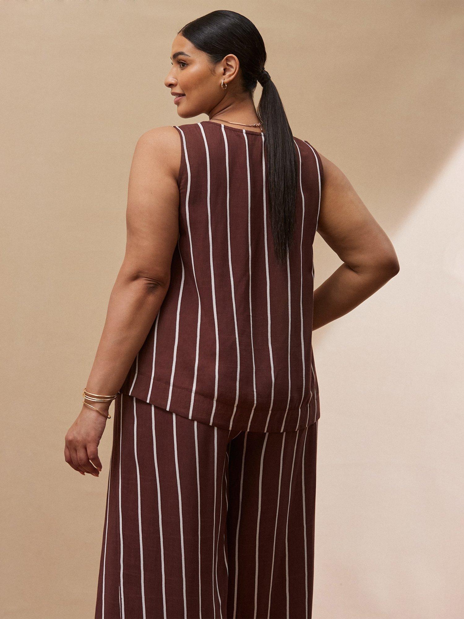 Product image 3 of 3, which shows Live Unlimited Curve Stripe V-Neck Top, Brown/Multi, 12