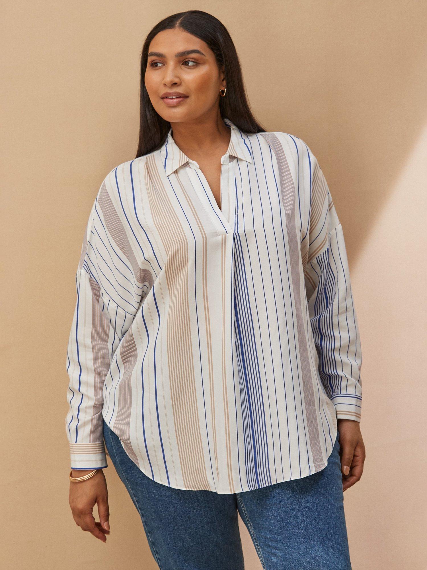 Product image 1 of 2, which shows Live Unlimited Curve Multi Stripe Shirt, White/Multi, 12