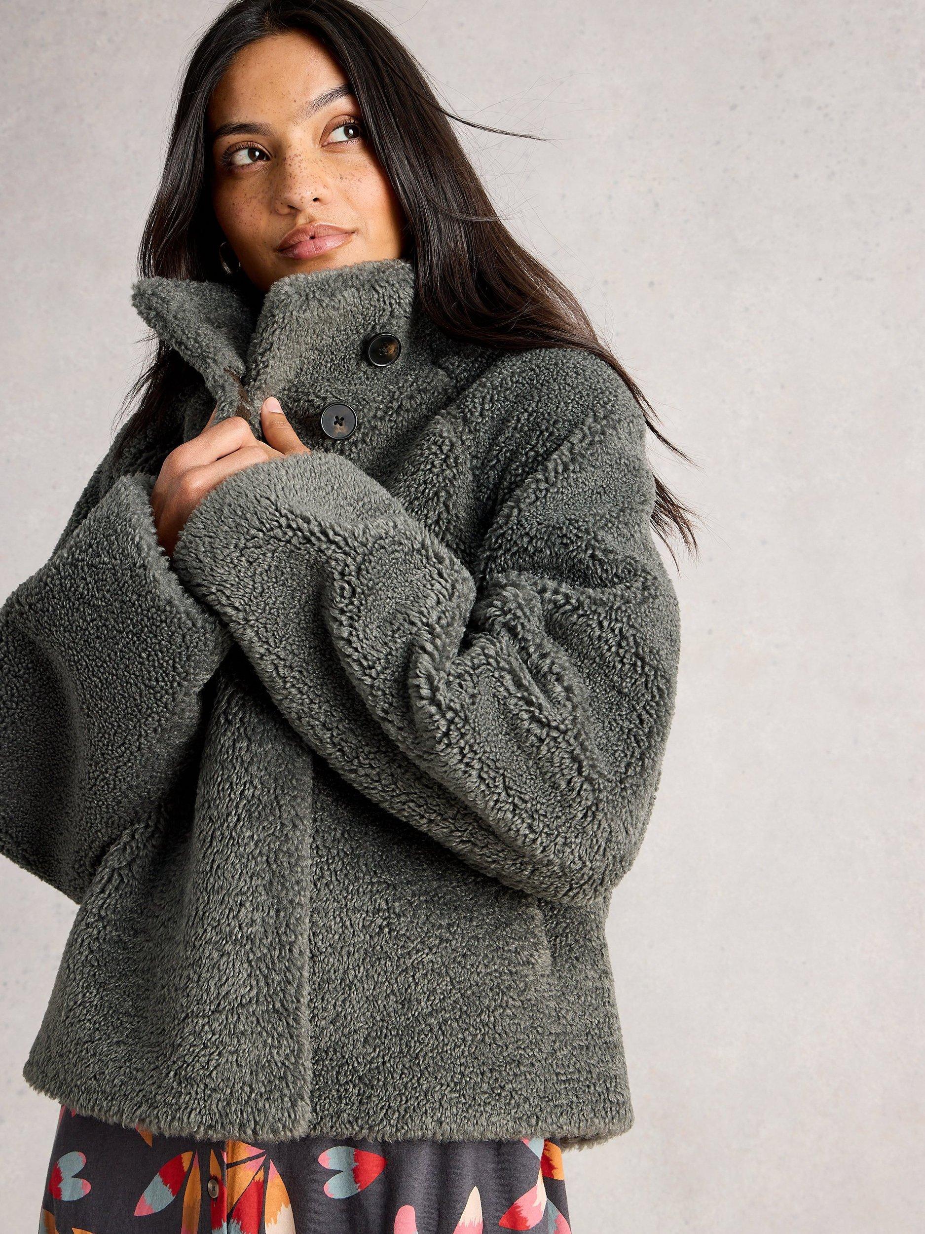 Product image 1 of 7, which shows White Stuff Adley Long Sleeve Funnel Neck Reversible Jacket , Grey/Multi, 18