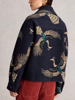 White Stuff Alexa Birds Boxy Jacket, Navy/Multi - view 2, Navy/Multi