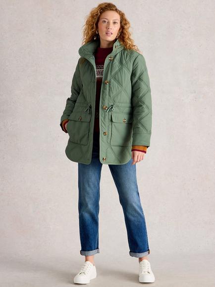 White Stuff Edie Quilted Coat, Dusty Green, Dusty Green