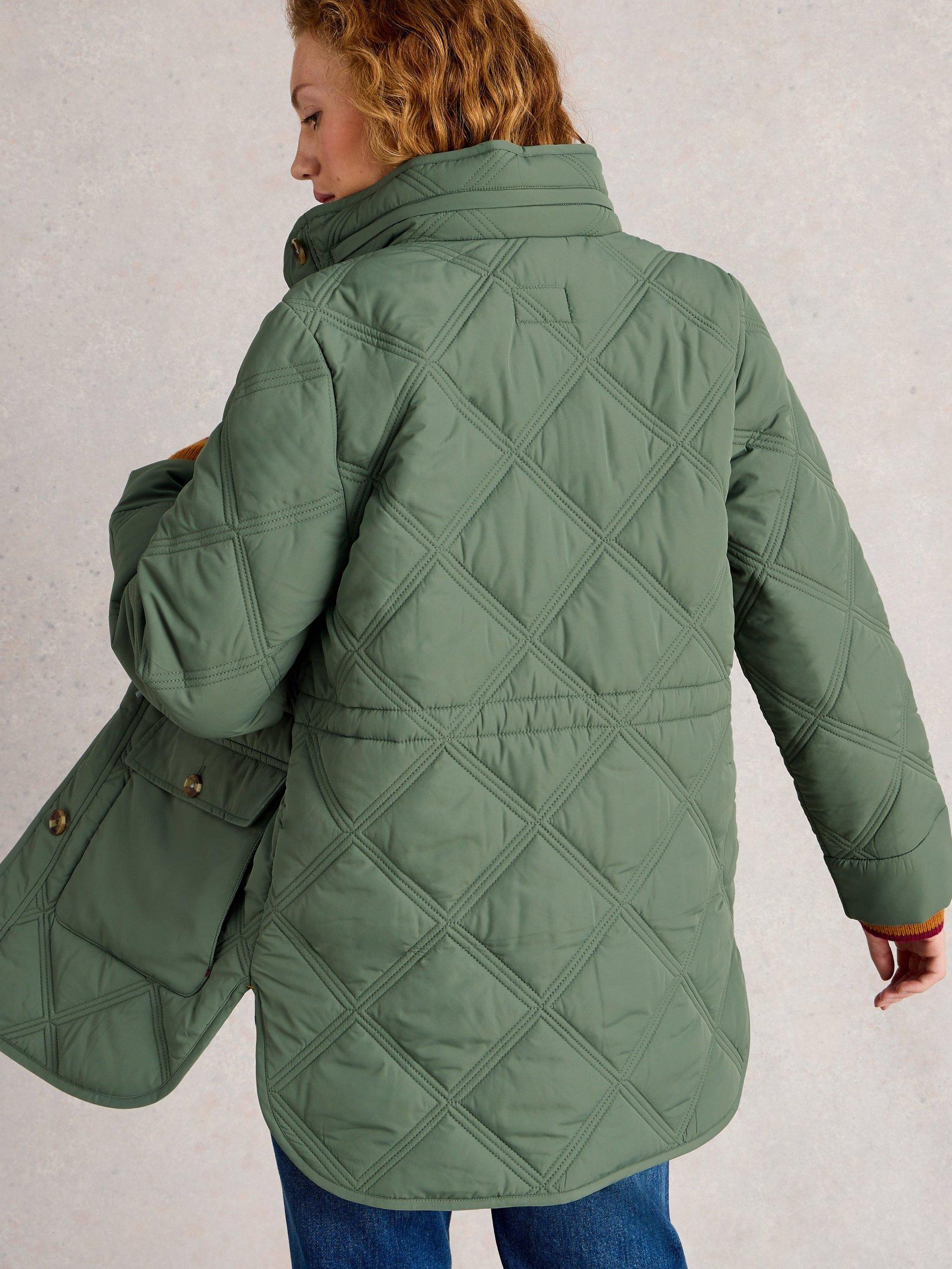 Product image 2 of 6, which shows White Stuff Edie Quilted Coat, Dusty Green, 6