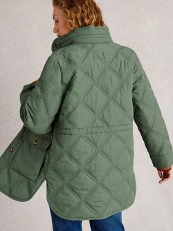 White Stuff Edie Quilted Coat, Dusty Green - view 2, Dusty Green