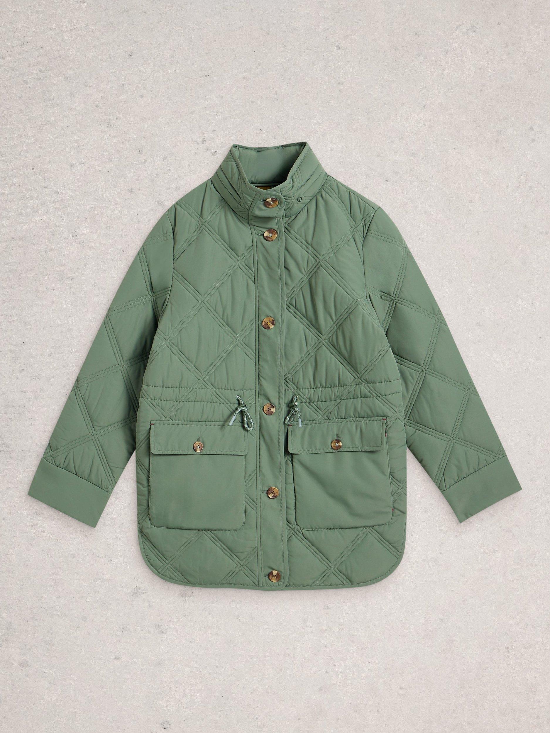 Product image 5 of 6, which shows White Stuff Edie Quilted Coat, Dusty Green, 6