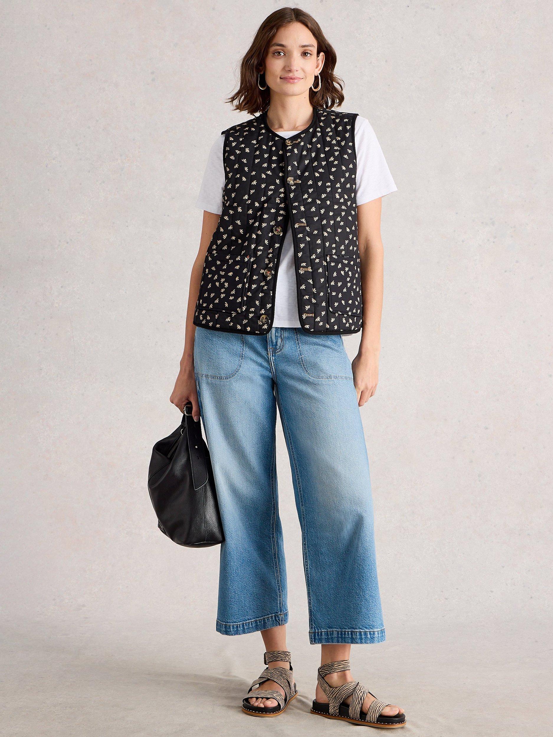 Product image 1 of 7, which shows White Stuff Emma Reversible Gilet, Black/Multi, 8