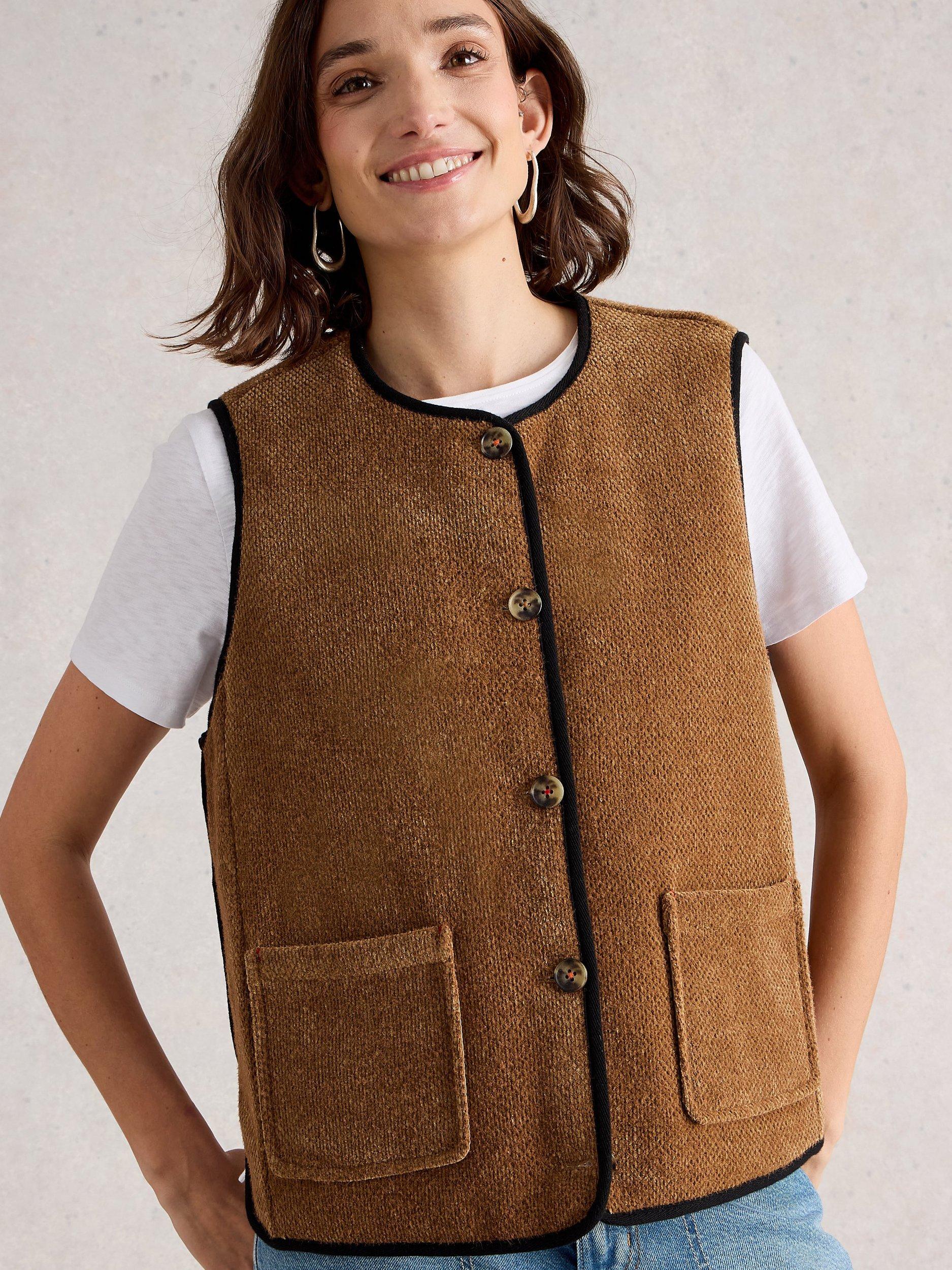 Product image 3 of 7, which shows White Stuff Emma Reversible Gilet, Black/Multi, 8