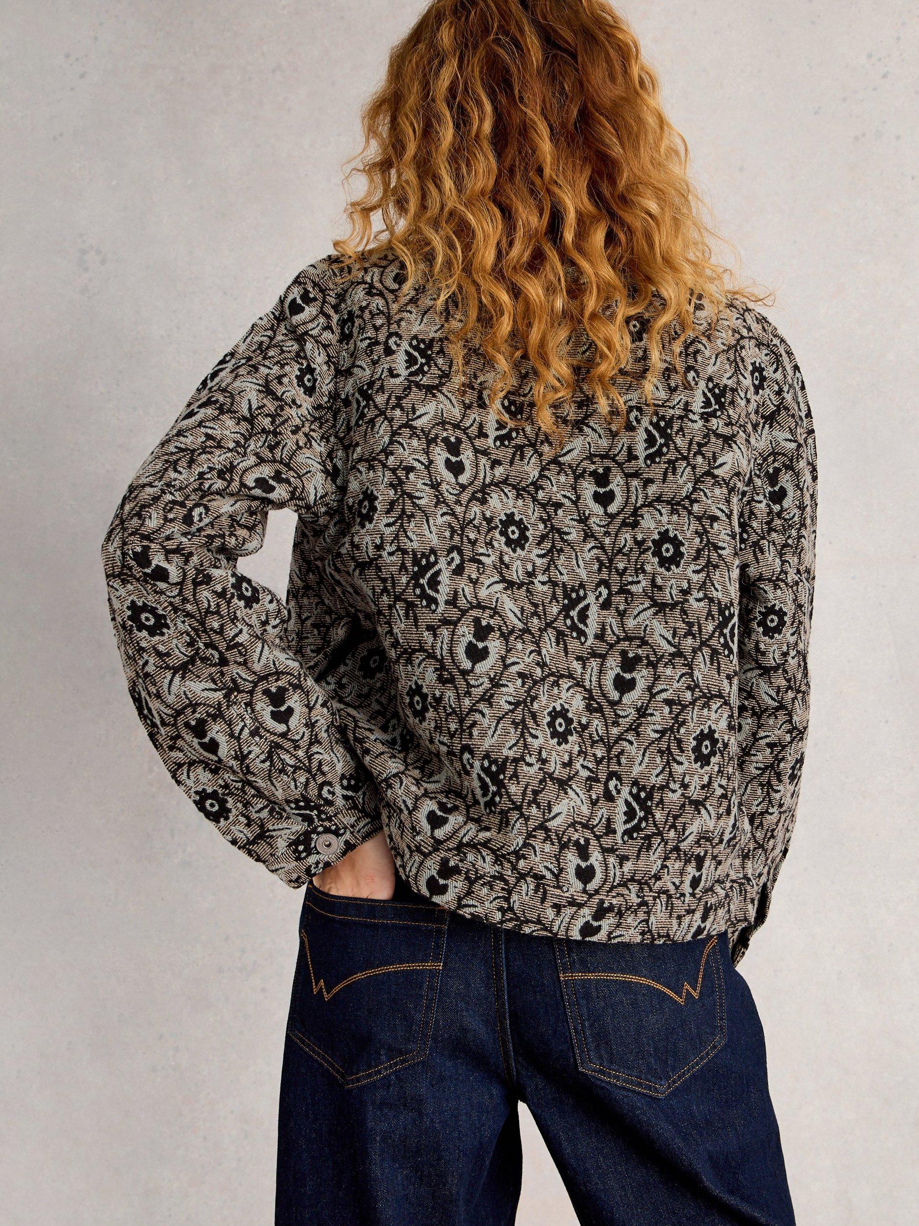 Product image 2 of 6, which shows White Stuff Esme Jacquard Floral Jacket, Grey/Multi, 6