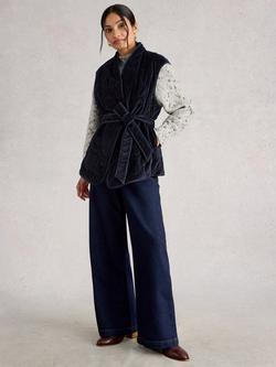 White Stuff Gigi Velvet Quilted Gilet, Dark Navy, Dark Navy