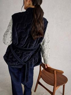 White Stuff Gigi Velvet Quilted Gilet, Dark Navy - view 2, Dark Navy