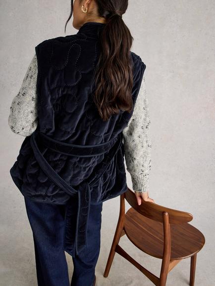 White Stuff Gigi Velvet Quilted Gilet, Dark Navy - view 2, Dark Navy