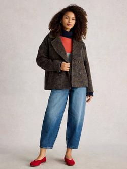 White Stuff Josie Open Collar Boxy Jacket, Navy/Multi, Navy/Multi