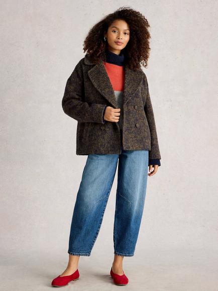 White Stuff Josie Open Collar Boxy Jacket, Navy/Multi, Navy/Multi