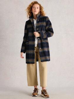 White Stuff Karla Check Coat, Blue/Multi, Blue/Multi