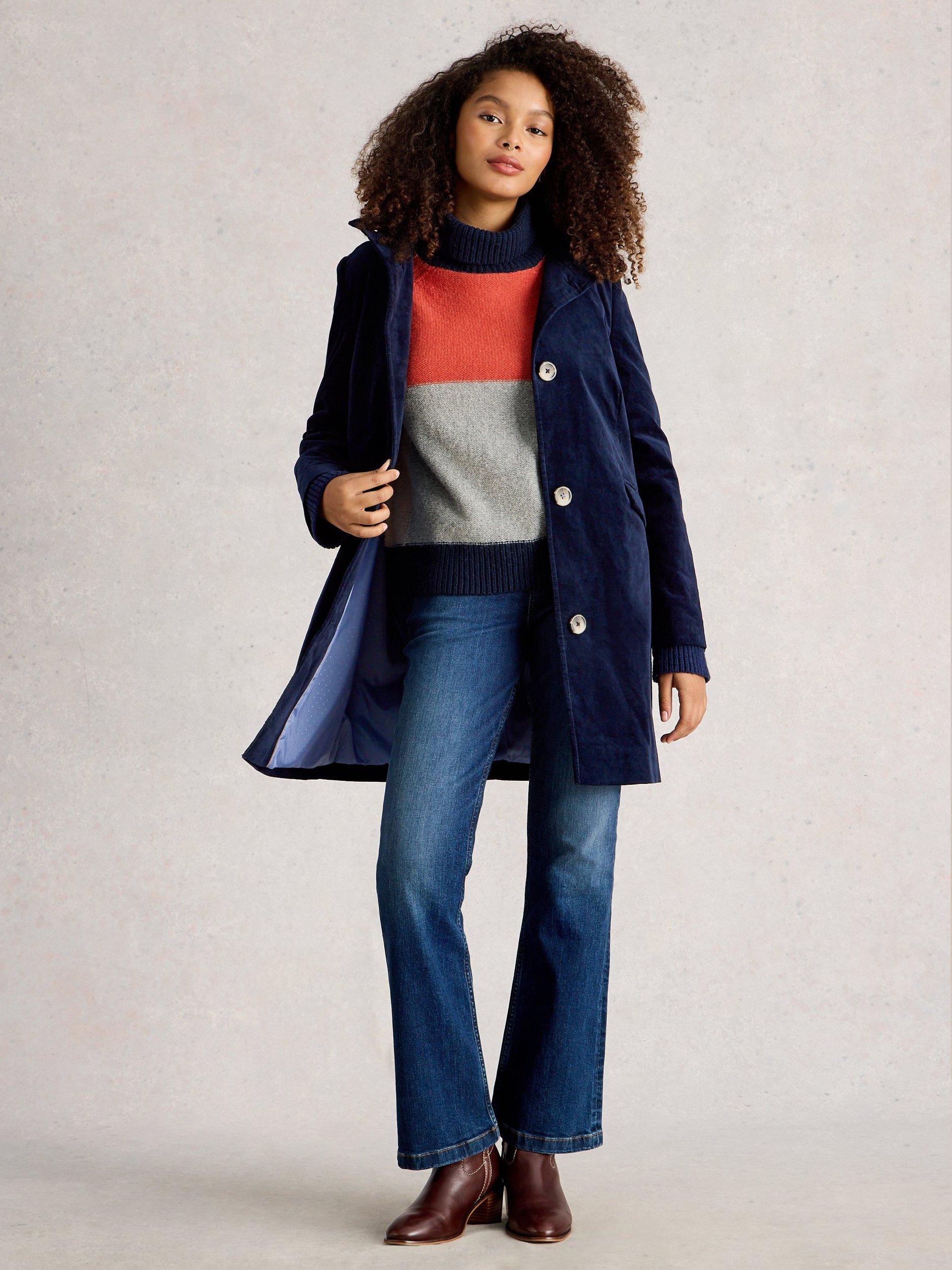 Product image 1 of 6, which shows White Stuff Karla Velvet Coat, Dark Navy, 6