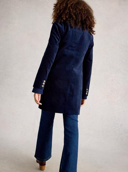 White Stuff Karla Velvet Coat, Dark Navy - view 2, Dark Navy