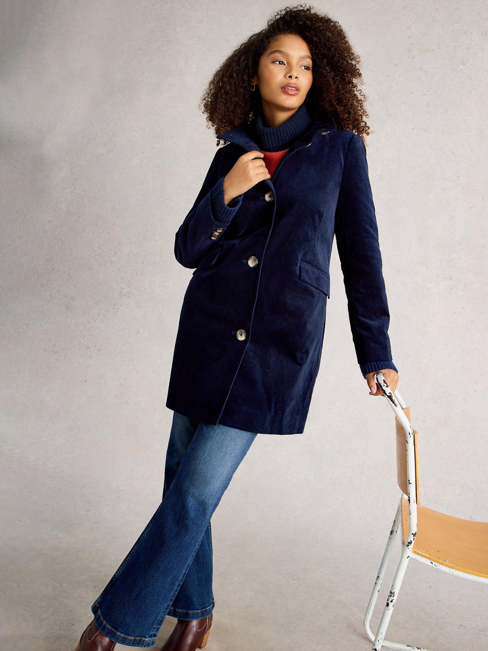 Product image 4 of 6, which shows White Stuff Karla Velvet Coat, Dark Navy, 6