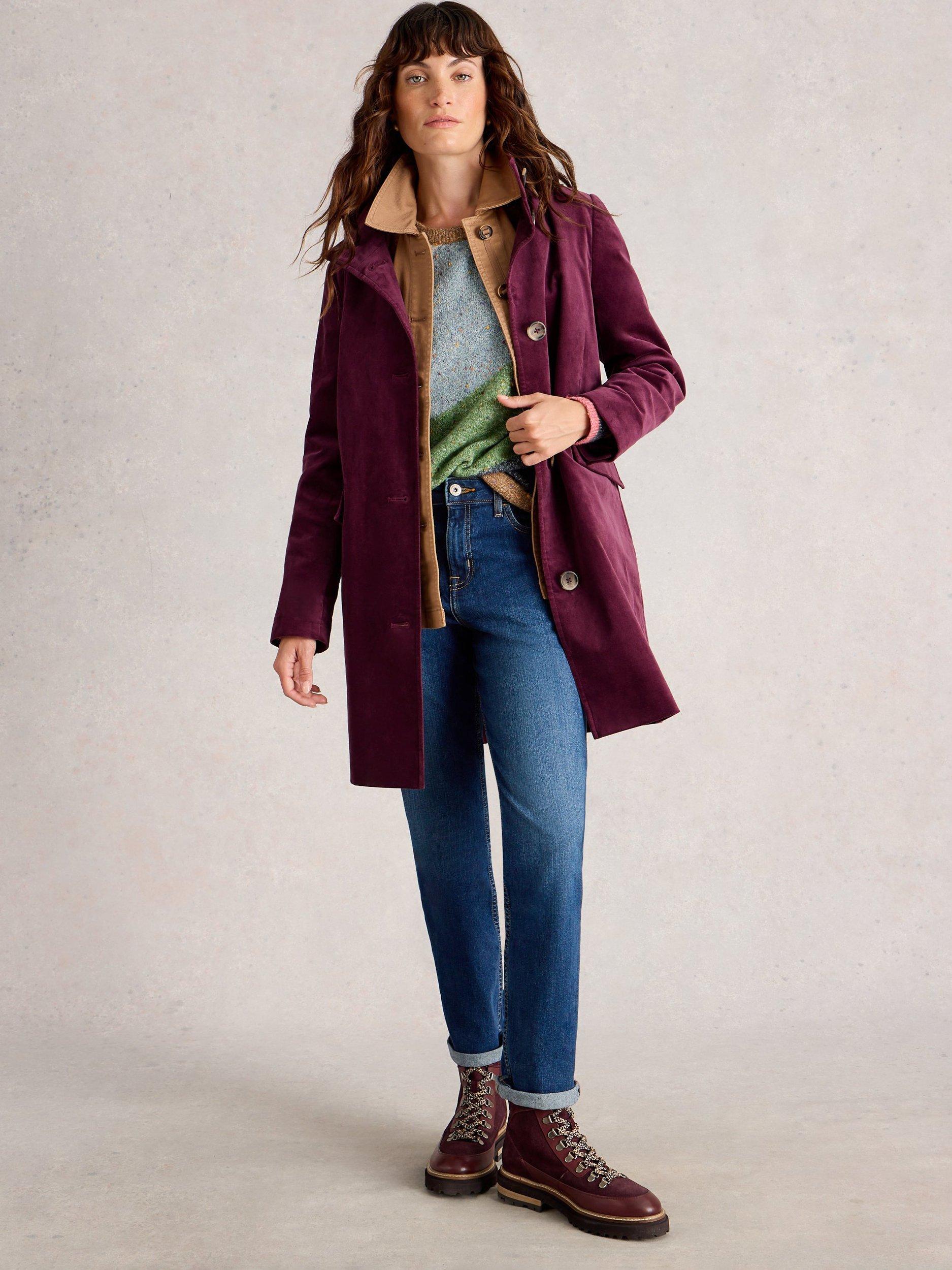 Product image 1 of 6, which shows White Stuff Karla Funnel Neck Overcoat, Plum, 6