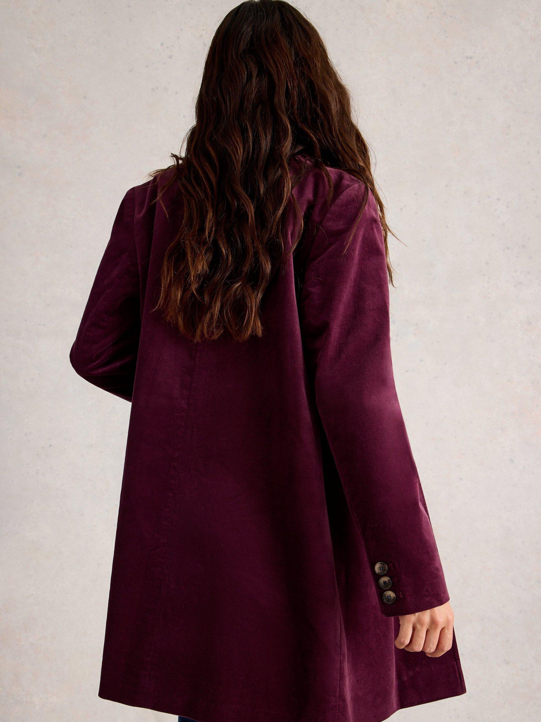 Product image 2 of 6, which shows White Stuff Karla Funnel Neck Overcoat, Plum, 6