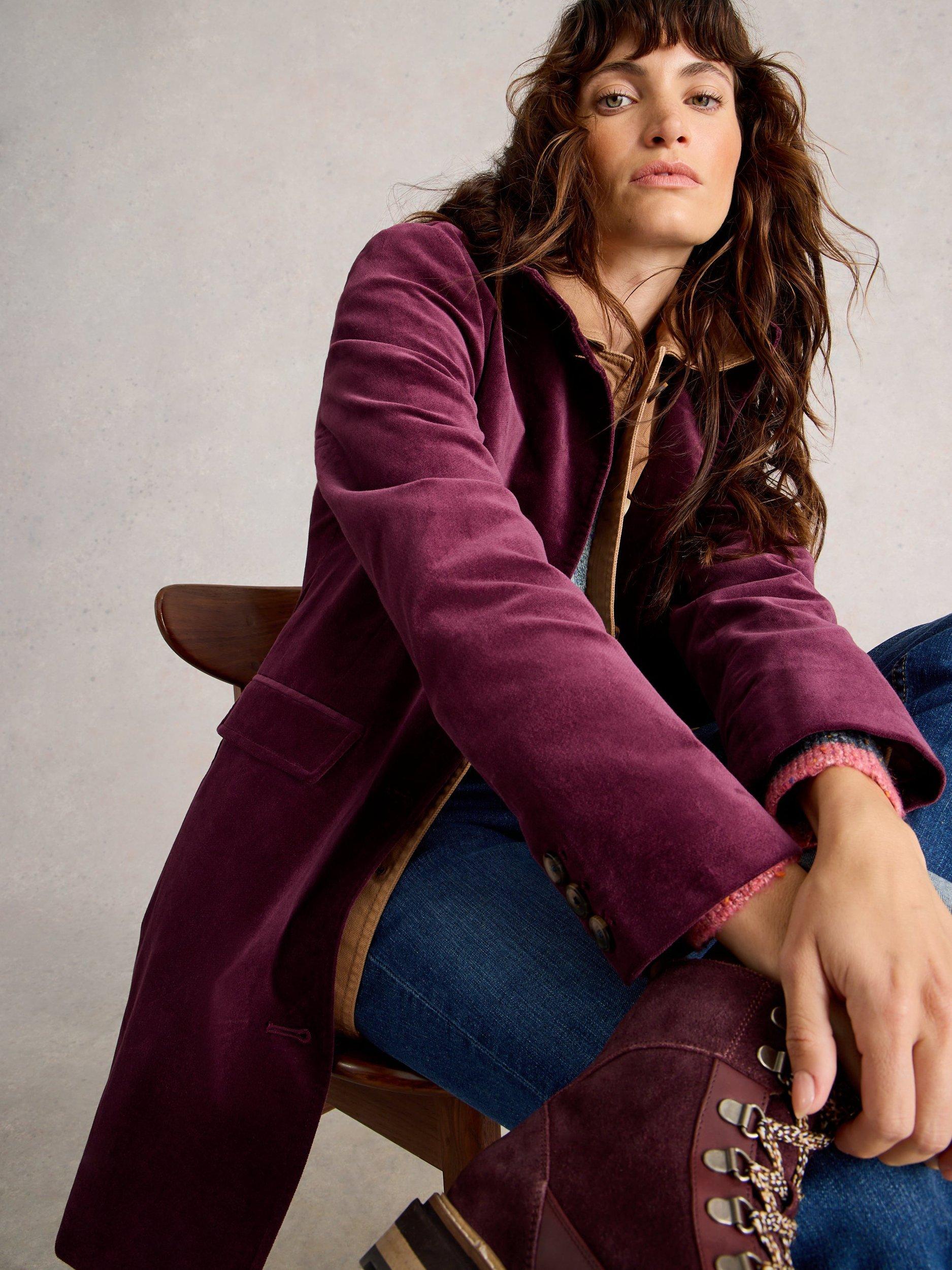 Product image 3 of 6, which shows White Stuff Karla Funnel Neck Overcoat, Plum, 6