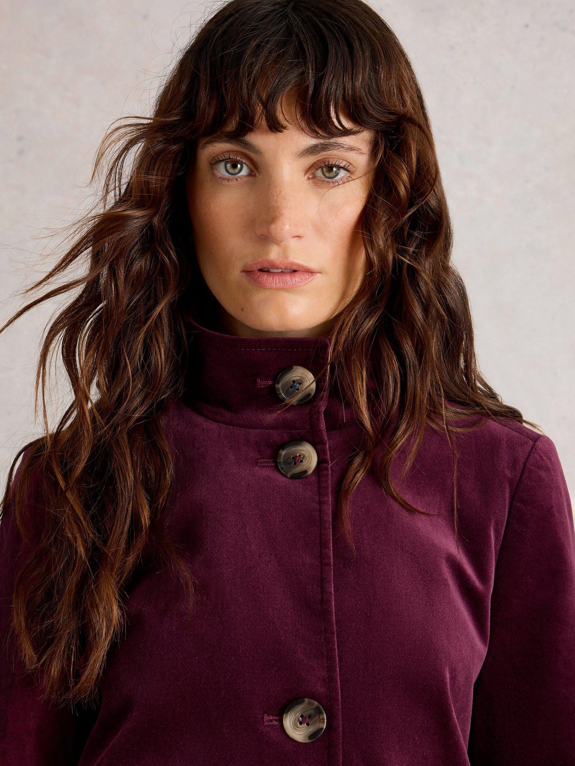 Product image 4 of 6, which shows White Stuff Karla Funnel Neck Overcoat, Plum, 6