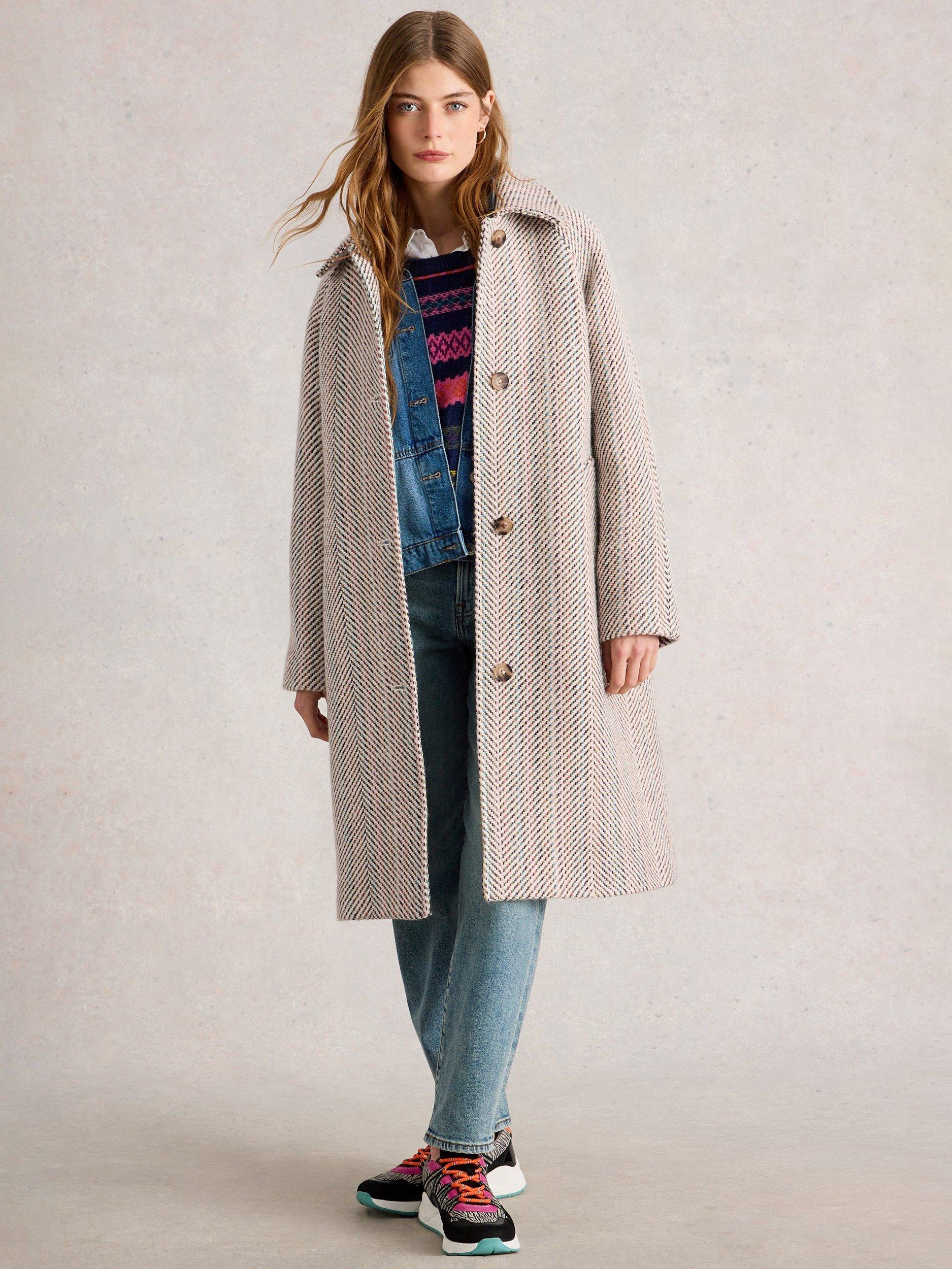 Product image 1 of 6, which shows White Stuff Kelsey Longline Overcoat, Ivory/Multi, 6