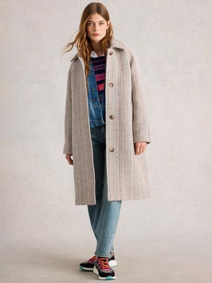 White Stuff Kelsey Longline Overcoat, Ivory/Multi, Ivory/Multi