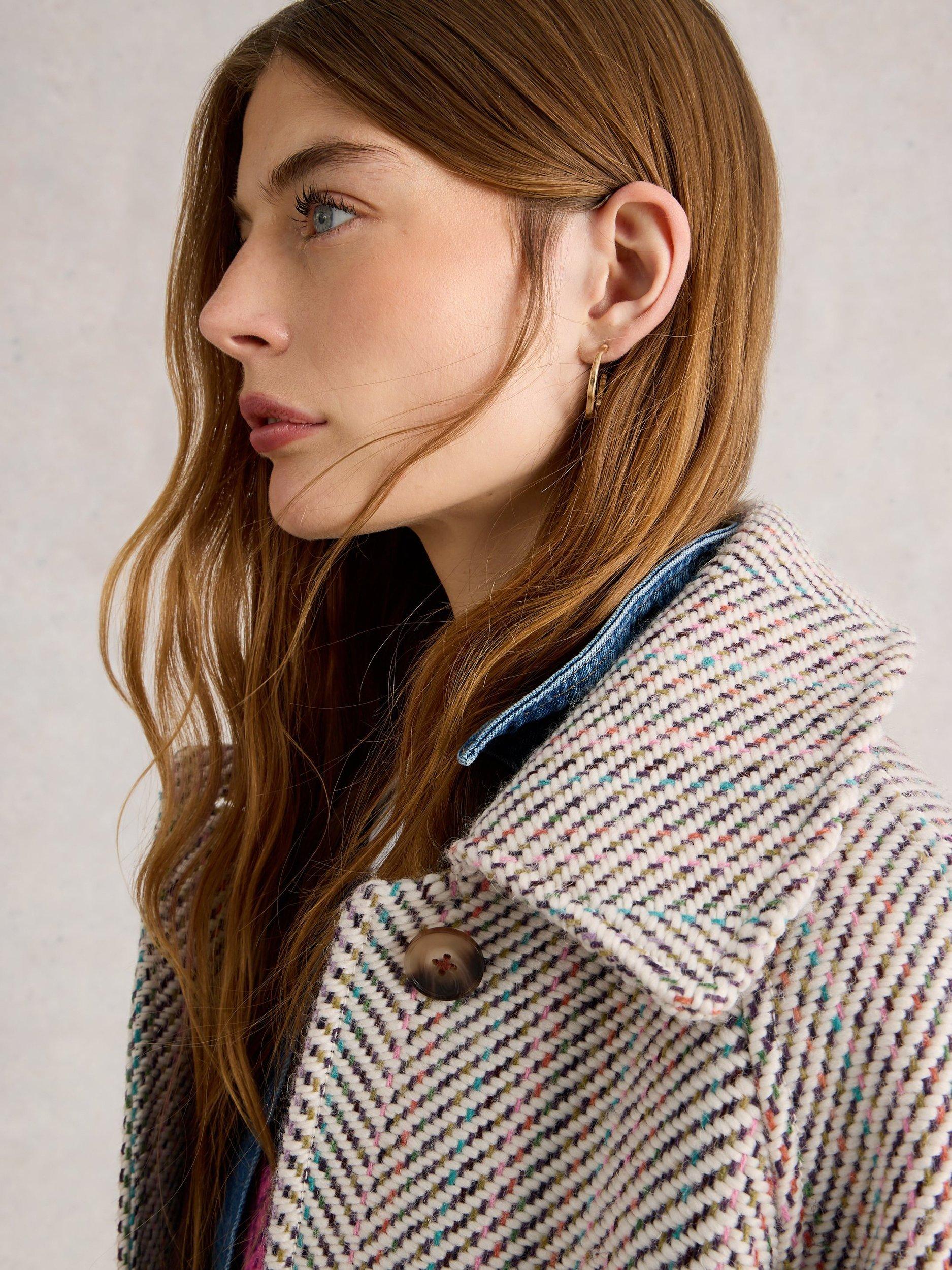 Product image 3 of 6, which shows White Stuff Kelsey Longline Overcoat, Ivory/Multi, 6