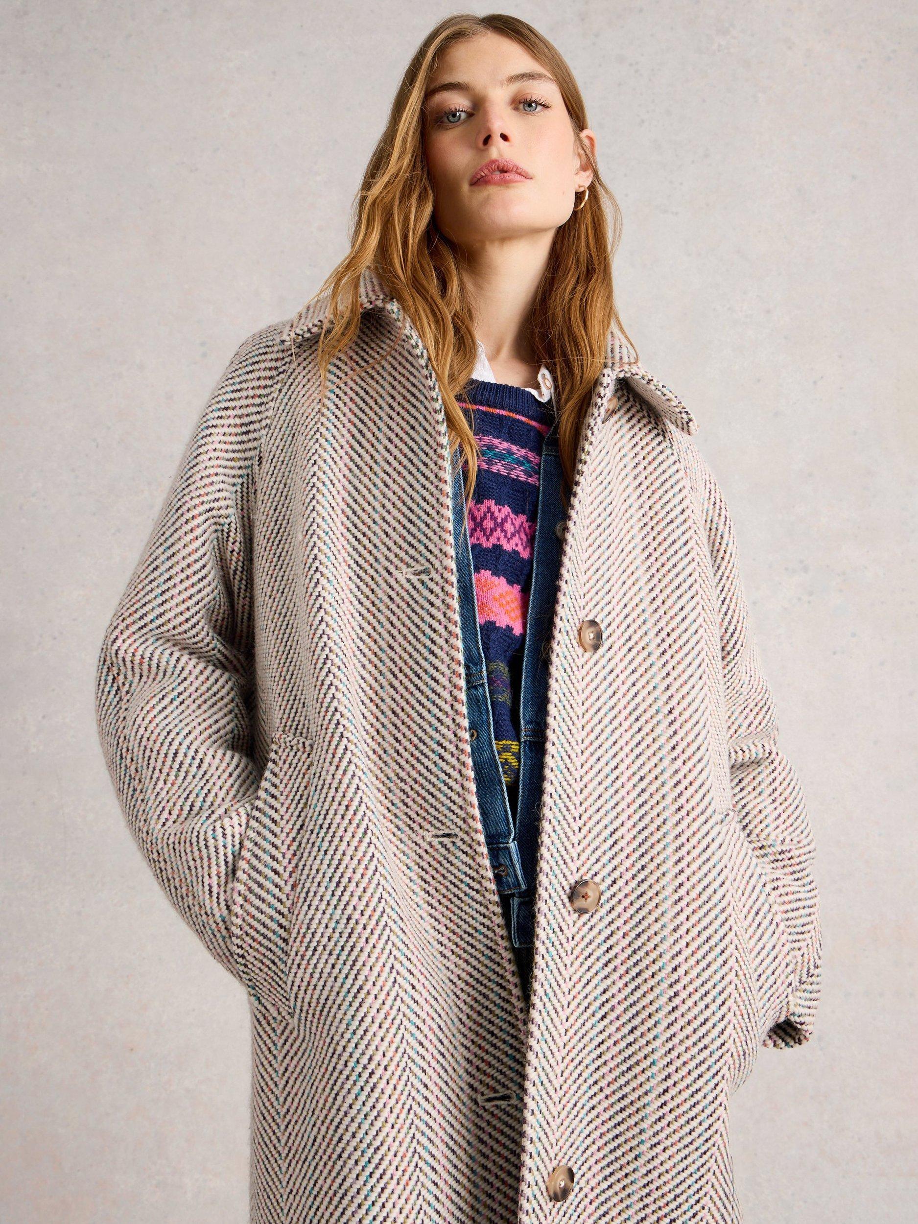 Product image 4 of 6, which shows White Stuff Kelsey Longline Overcoat, Ivory/Multi, 6