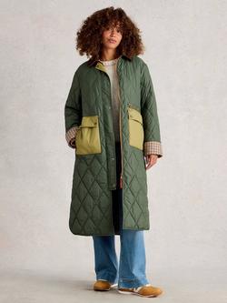 White Stuff Stella Longline Quilted Coat, Dark Green, Dark Green