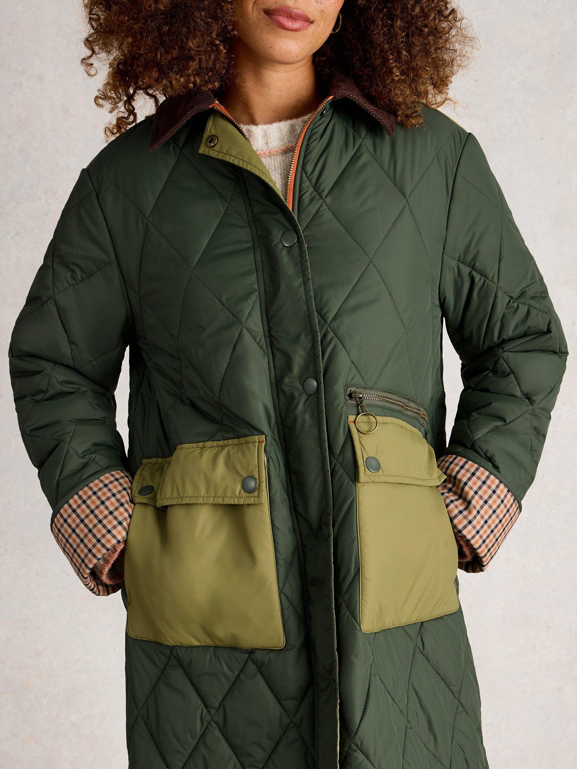 Product image 3 of 7, which shows White Stuff Stella Longline Quilted Coat, Dark Green, 12