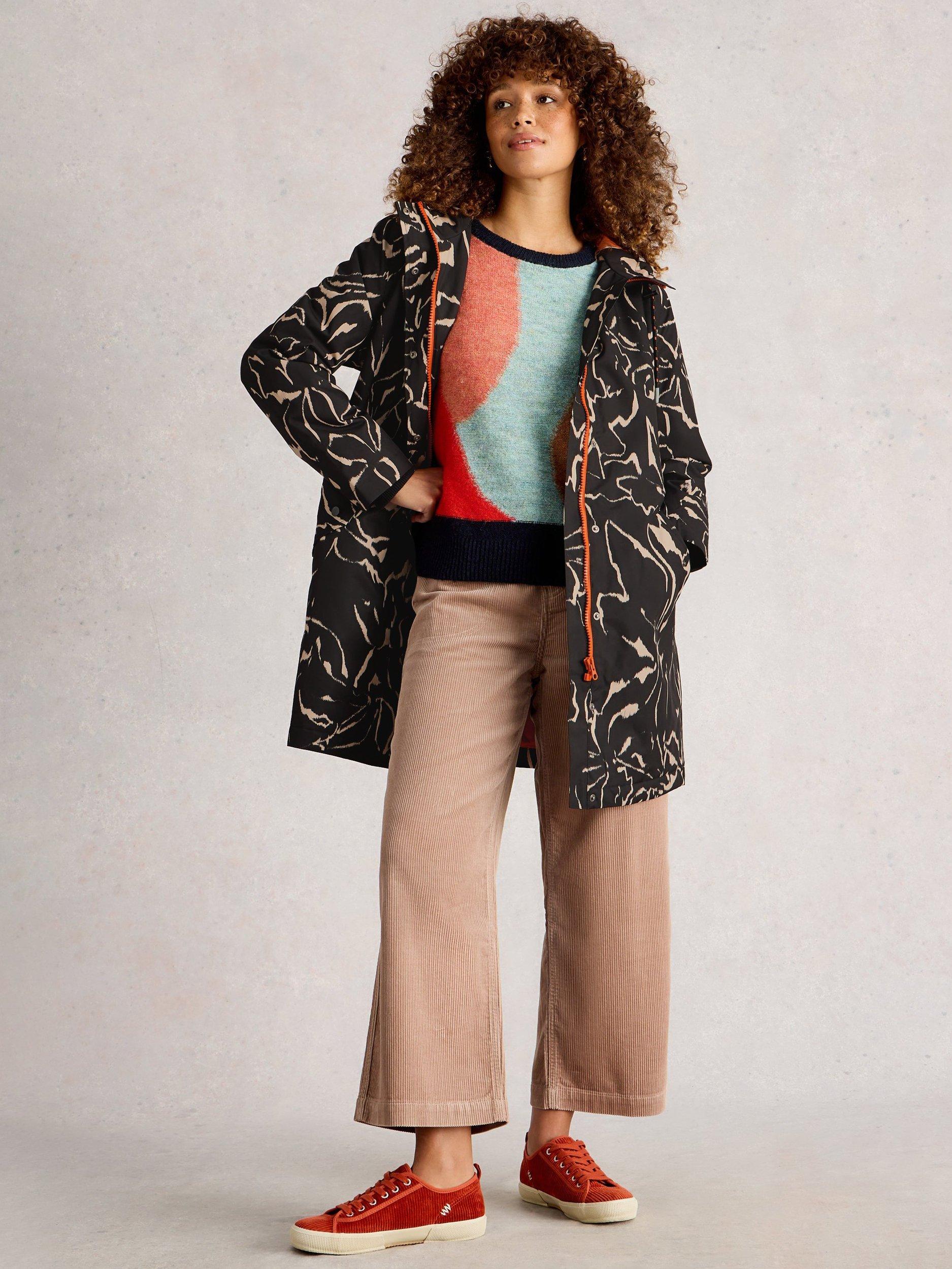 Product image 1 of 6, which shows White Stuff Willow Cotton Blend Hooded Coat, Black/Multi, 6