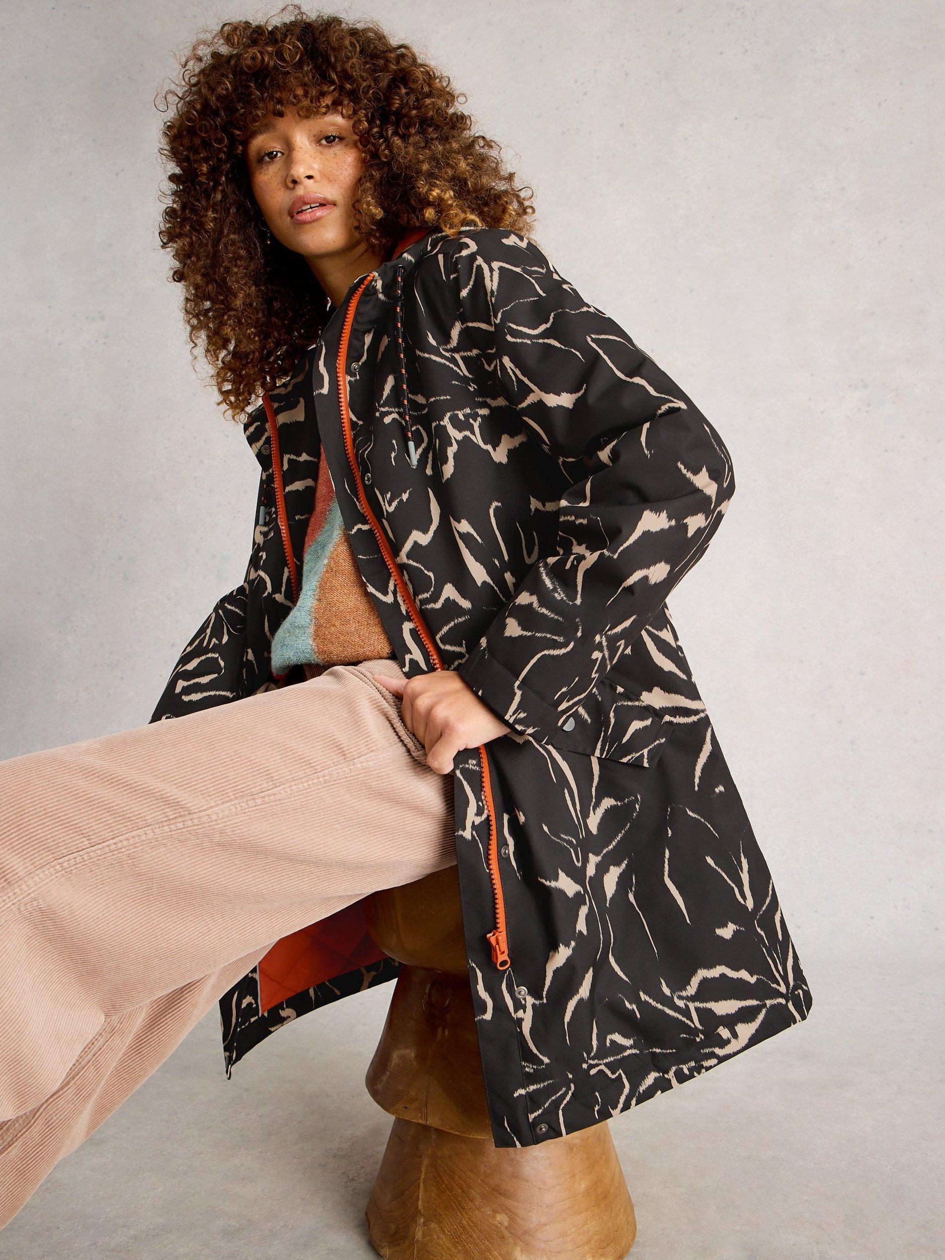 Product image 3 of 6, which shows White Stuff Willow Cotton Blend Hooded Coat, Black/Multi, 6