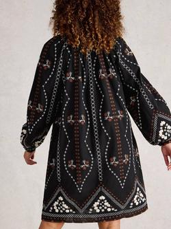 White Stuff Aurora Cotton Dress Embroidered Mini Smock Dress - view 2, Black/Multi