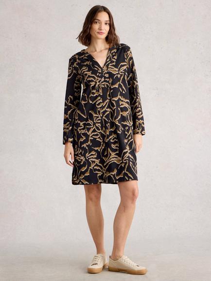 White Stuff June Cotton Midi Dress, Black/Multi