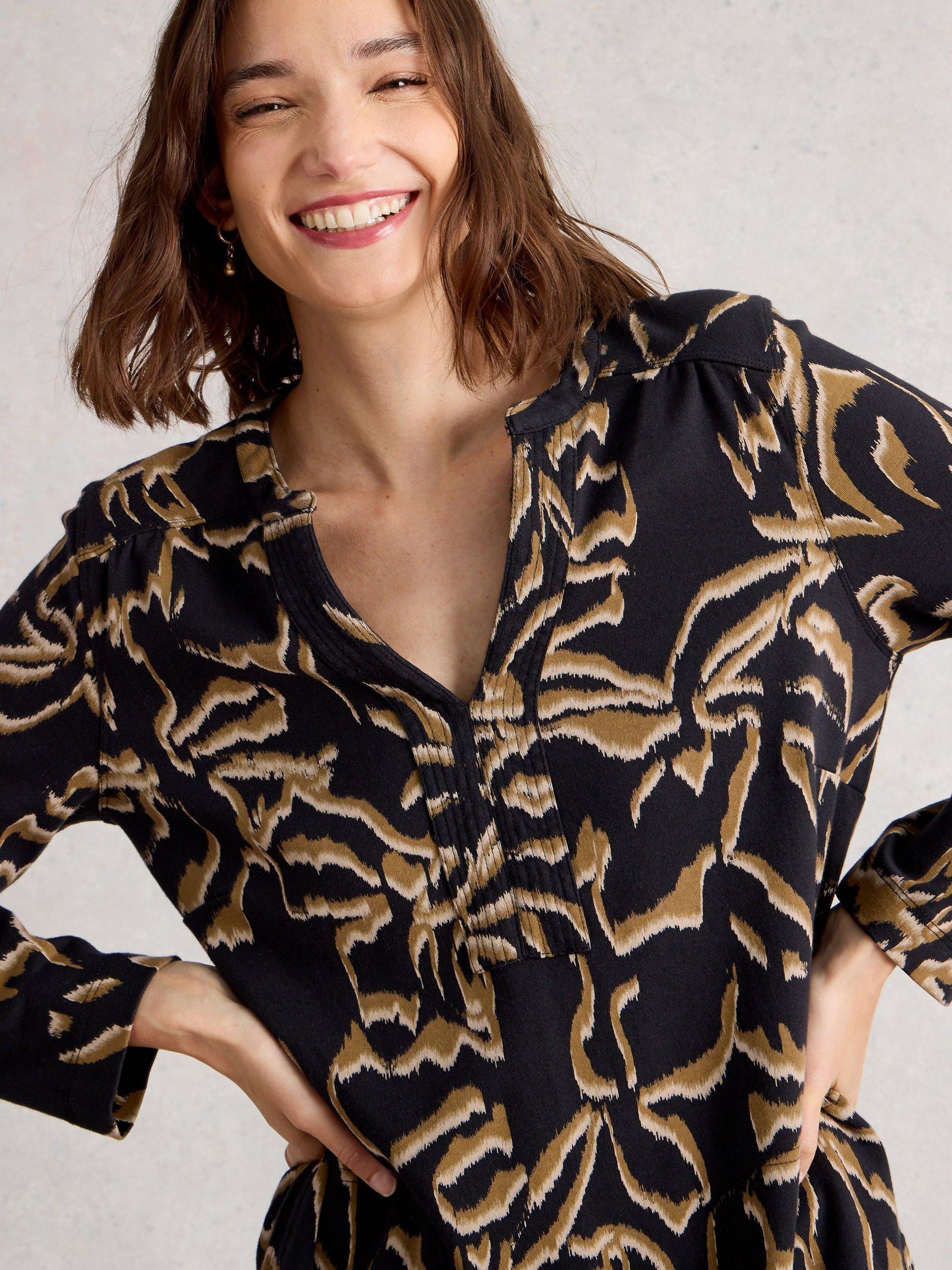 Product image 3 of 6, which shows White Stuff June Cotton Midi Dress, Black/Multi, 6