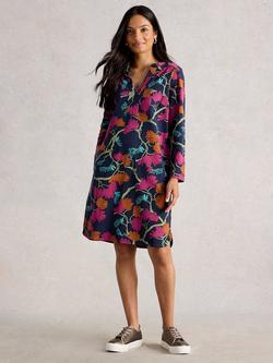 White Stuff June Knee Length Long Sleeve Cotton Dress, Navy/Multi