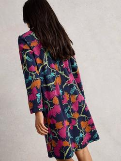 White Stuff June Knee Length Long Sleeve Cotton Dress - view 2, Navy/Multi