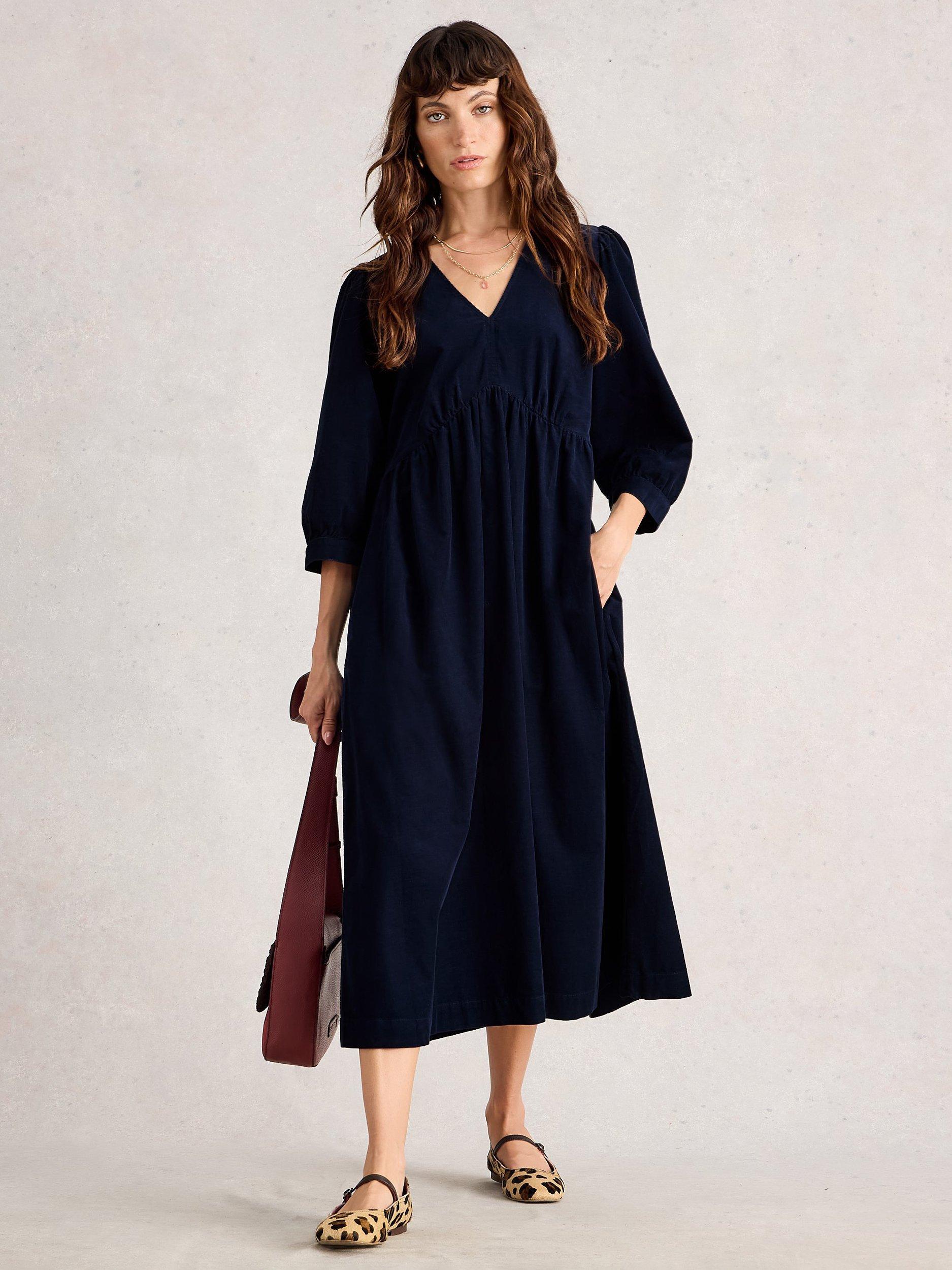 Product image 1 of 6, which shows White Stuff Lucy Corduroy V-Neck Dress, Dark Navy, 6