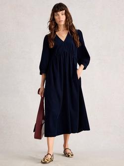 White Stuff Lucy Corduroy V-Neck Dress, Dark Navy, Dark Navy