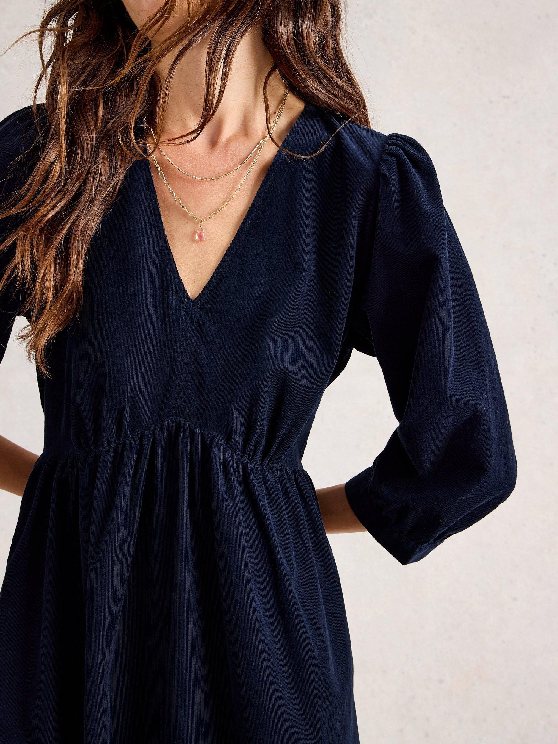 Product image 3 of 6, which shows White Stuff Lucy Corduroy V-Neck Dress, Dark Navy, 6