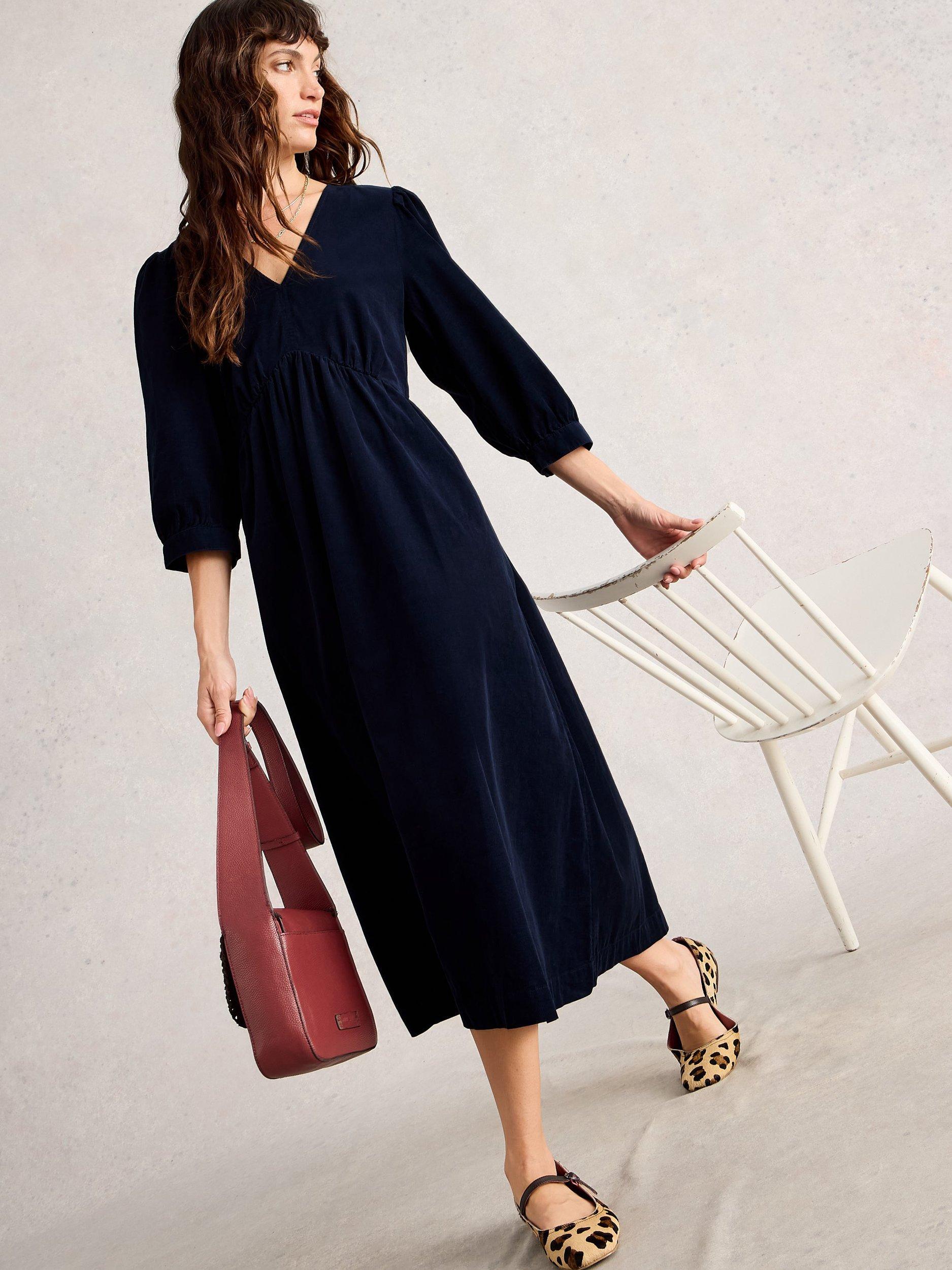 Product image 4 of 6, which shows White Stuff Lucy Corduroy V-Neck Dress, Dark Navy, 6