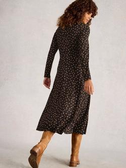 White Stuff Madeline Cotton Blend Long Sleeved Knee Length Dress, Black - view 2, Black