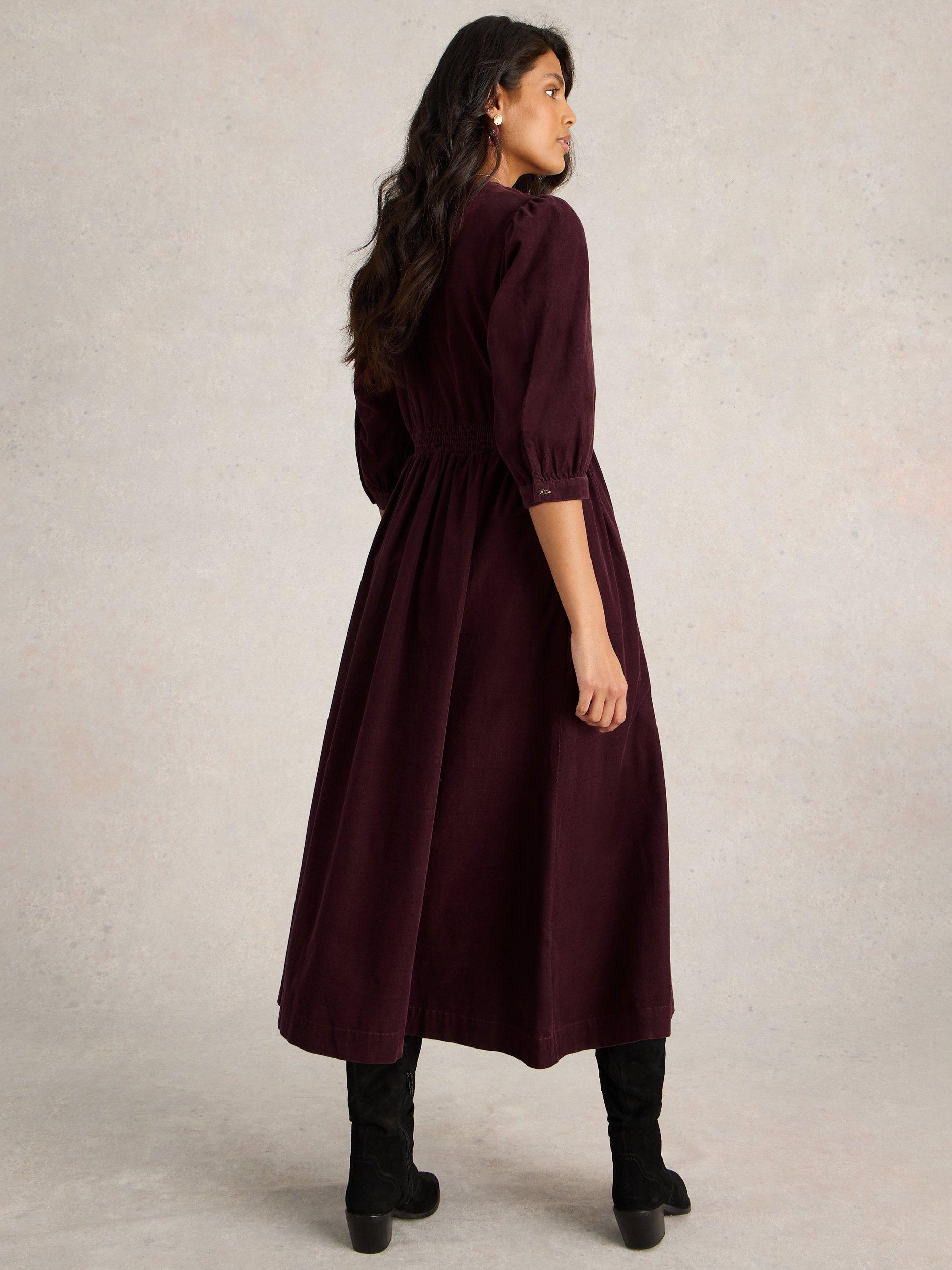 Product image 2 of 6, which shows White Stuff Lucy Corduroy Midi Dress, Dark Plum, 10