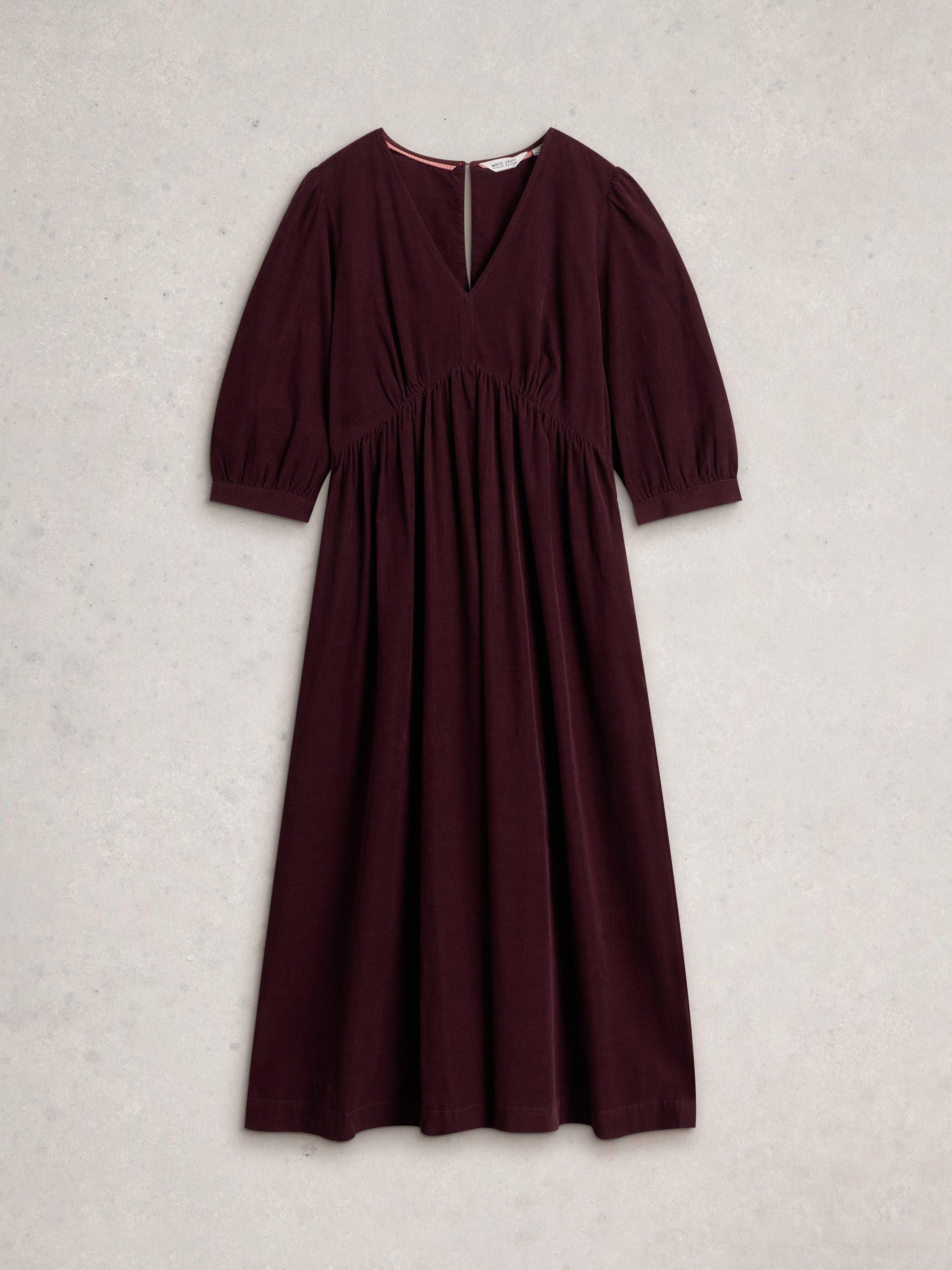 Product image 5 of 6, which shows White Stuff Lucy Corduroy Midi Dress, Dark Plum, 10