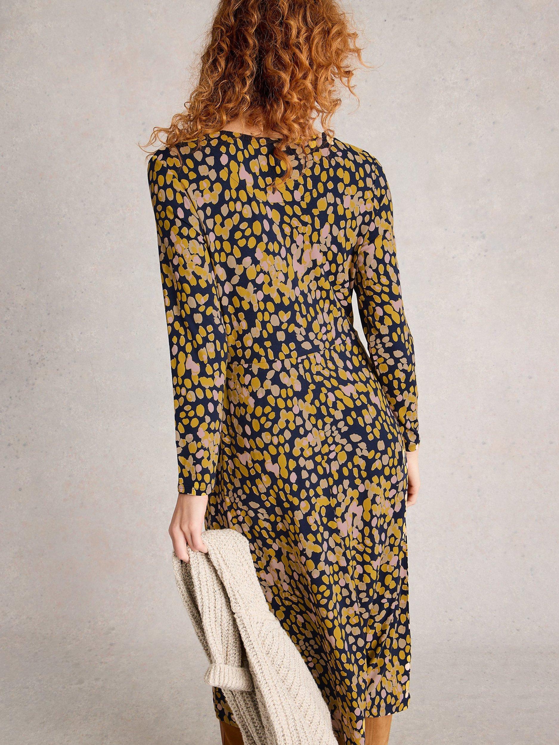 Product image 2 of 6, which shows White Stuff Madeline Cotton Blend Long Sleeved Knee Dress, Chartreuse/Multi, 6