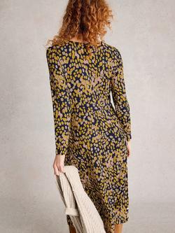 White Stuff Madeline Cotton Blend Long Sleeved Knee Dress, Chartreuse/Multi - view 2, Chartreuse/Multi